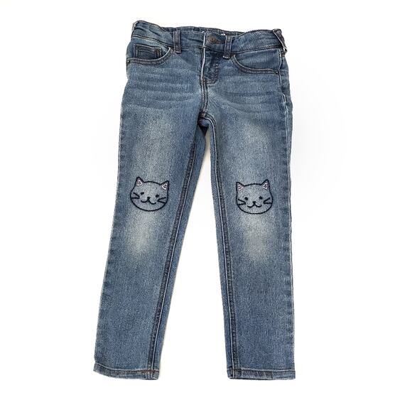 Cat & Jack | Cat Face Embroidered Knee Jeans - Picture 1 of 7